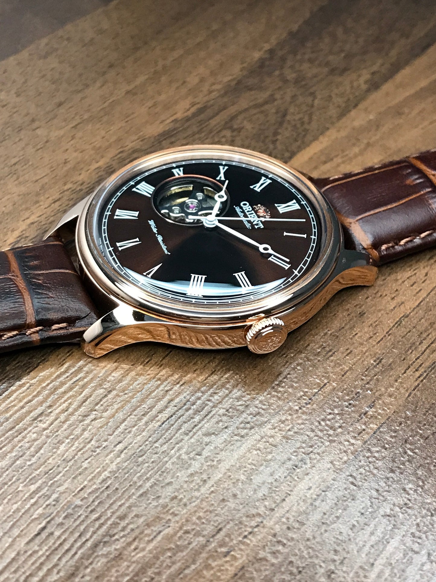 Orient FAG00001T0 Automatic Brown Leather Open Heart Dial Watch AG00001T  Formal Dress Watch 43mm case