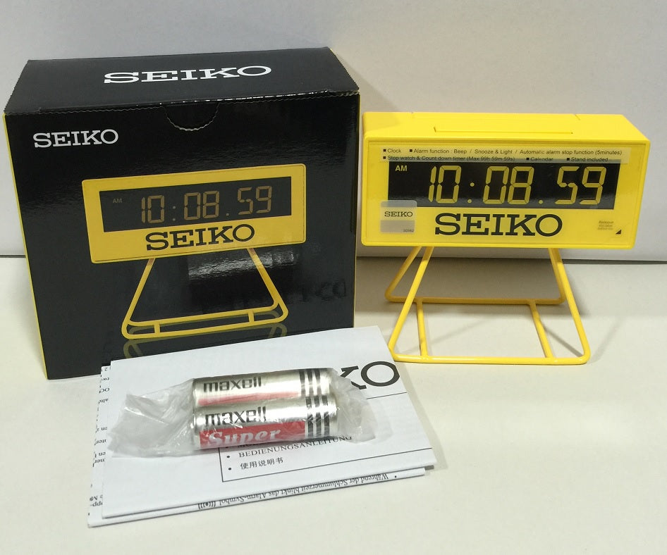 Seiko QHL062Y Countdown Style Sports Timing LCD Digital Yellow Clock With Stand  QHL062