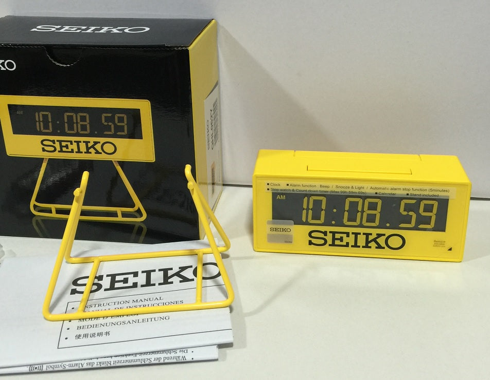 Seiko QHL062Y Countdown Style Sports Timing LCD Digital Yellow Clock With Stand  QHL062