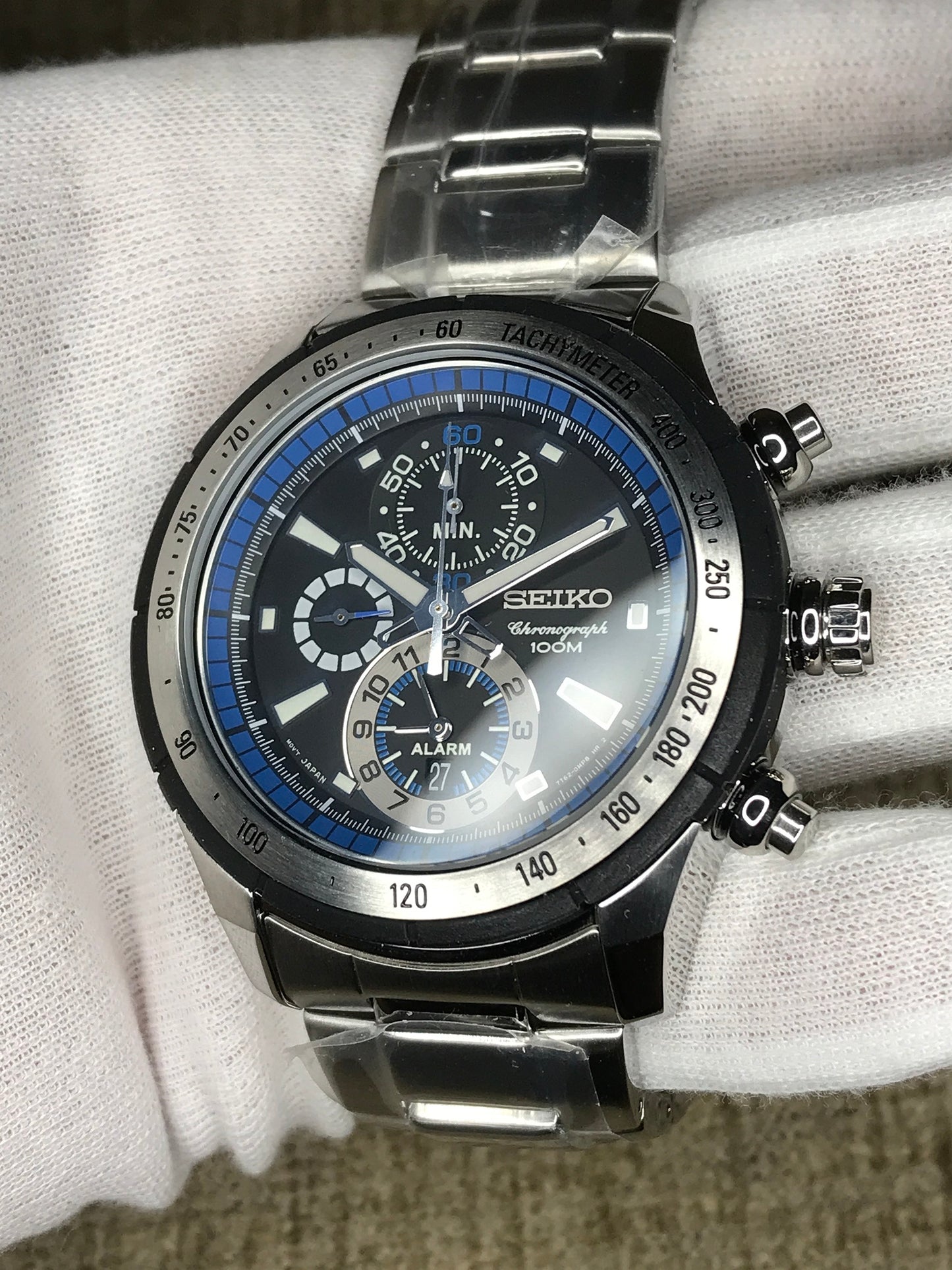 Seiko SNAC85P1 Chronograph Analog Black Dial Silver Band Stainless-Steel Bracelet Stainless-Steel Case Quartz 100 Meter