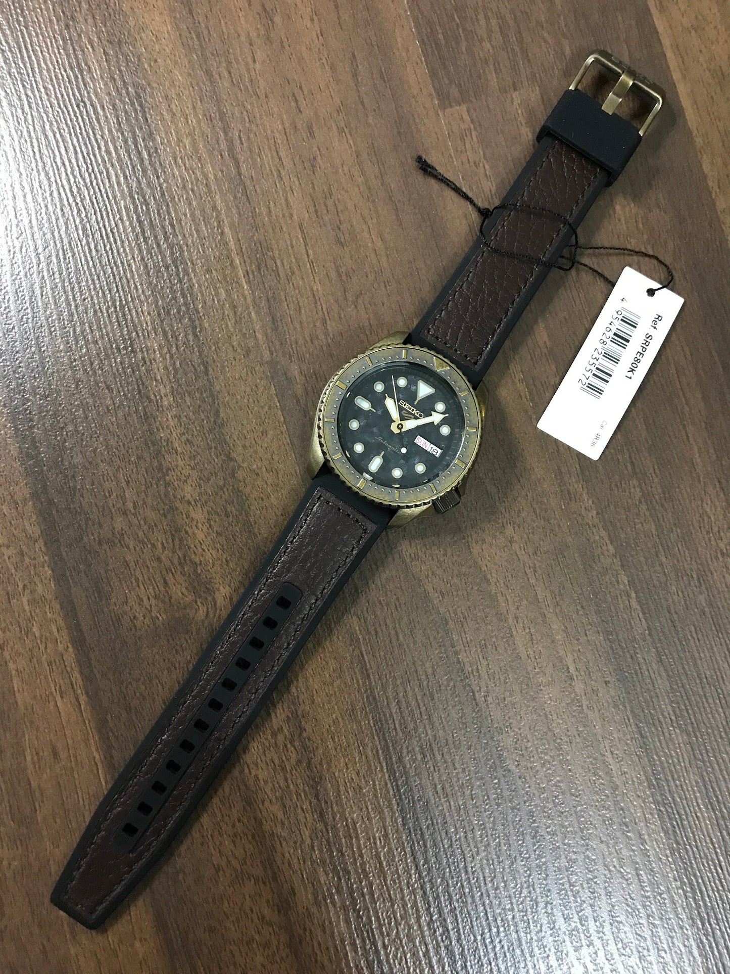 Seiko 5 SRPE80K1 Automatic Gents Sports Watch Calfskin + Silicone Strap Vintage Bronze Finish  SRPE80