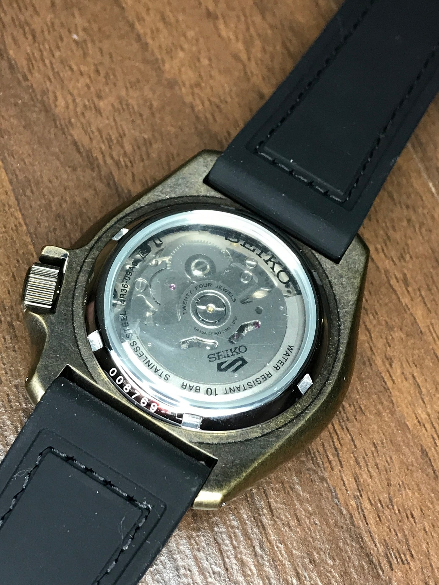 Seiko 5 SRPE80K1 Automatic Gents Sports Watch Calfskin + Silicone Strap Vintage Bronze Finish  SRPE80