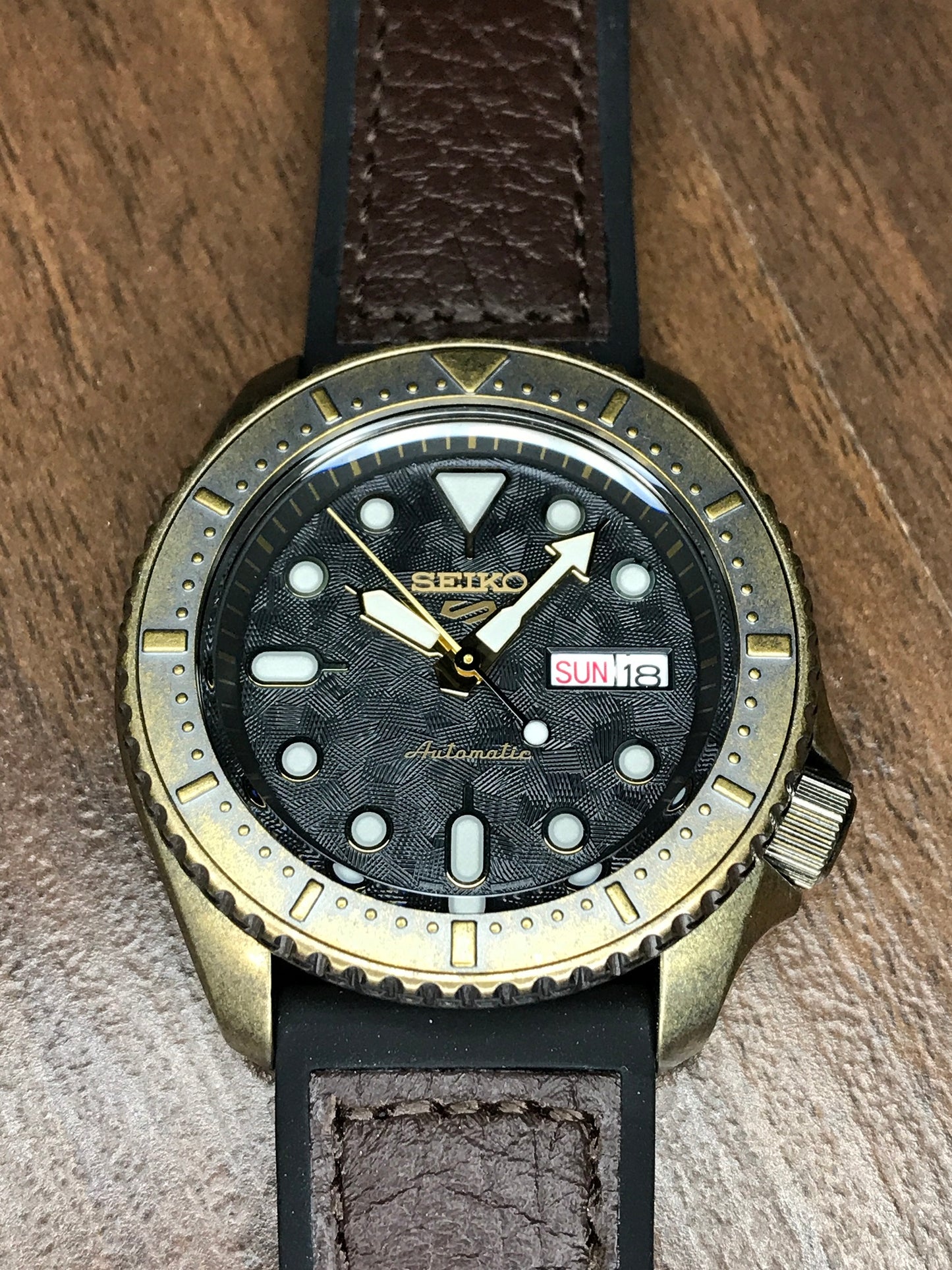 Seiko 5 SRPE80K1 Automatic Gents Sports Watch Calfskin + Silicone Strap Vintage Bronze Finish  SRPE80