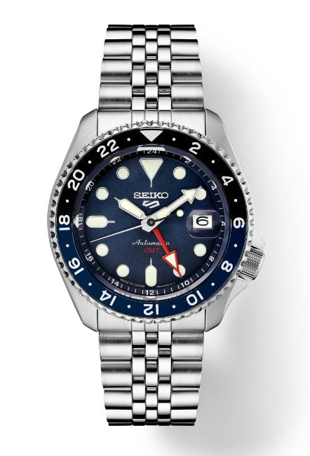 Seiko 5 Sports GMT SSK003J1 Made in Japan " BATMAN " 100m WR Blue Dial Automatic Gents Watch