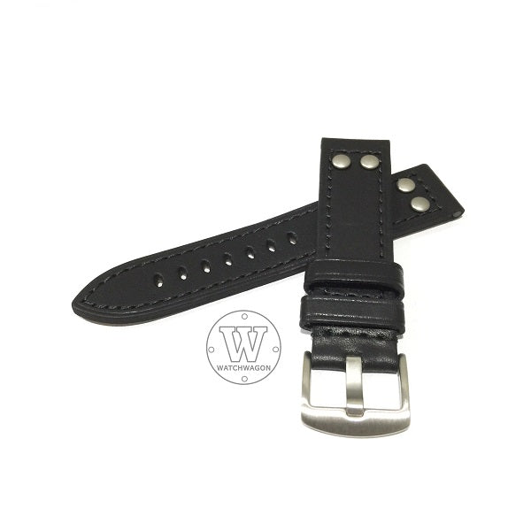 PAROS (Type E - Black) Genuine Calf Leather Black with Black Stitch Watch Strap