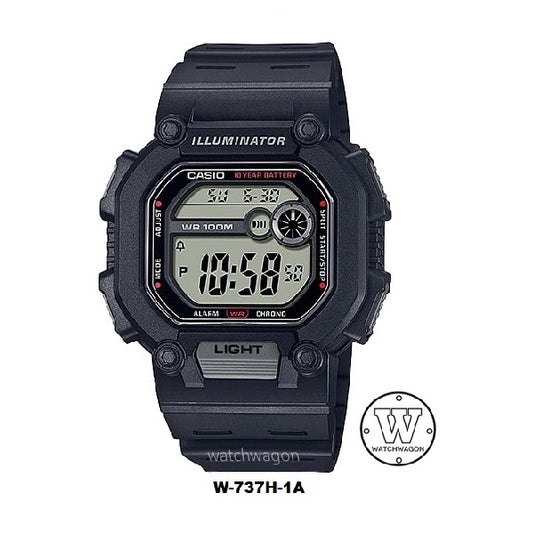 Casio W-737H-1A Digital Sports Watch 10 Years Battery Life Black Resin Band  w737h w-737h-1avdf w-737