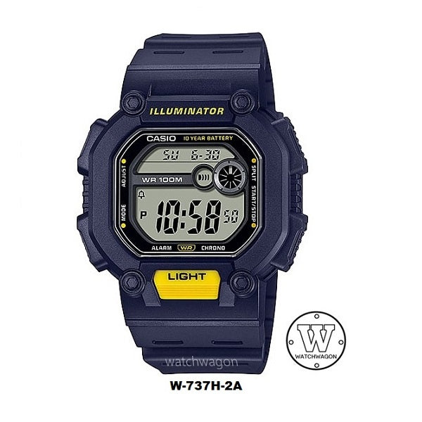Casio W-737H-2A Digital Sports Watch 10 Years Battery Life Blue Bezel Blue Resin Band  w737h w-737h-2avdf w-737