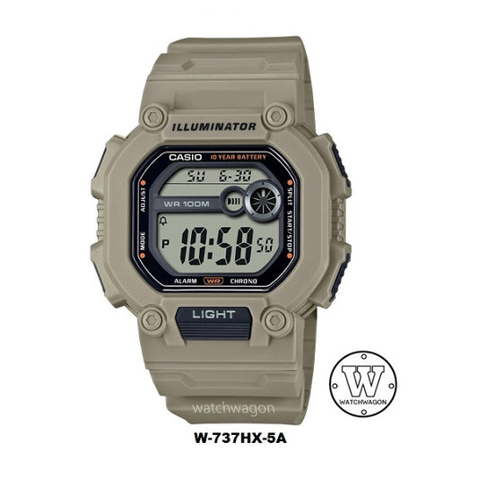Casio W-737HX-5A Extra Long Band 10 Years Battery Life Digital Sports Watch Brown Bezel Brown Resin Band  w737h w-737hx-5avdf w-737