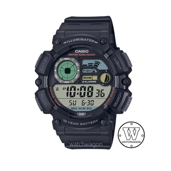 Casio WS-1500H-1A Black Moon Data Fishing Mode Digital Watch 10-years battery life