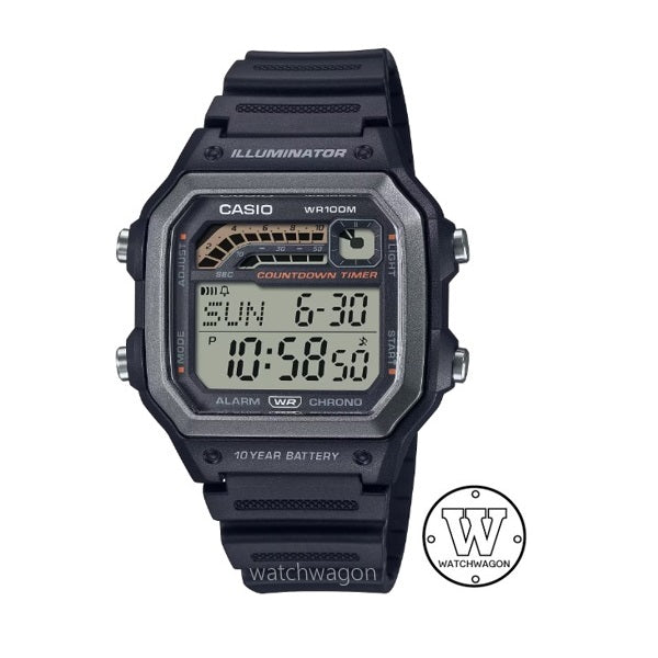Casio WS-1600H-1A Black Retro 100m WR 10-years Battery Life Digital Sports Watch