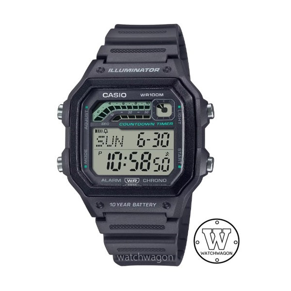 Casio WS-1600H-8A Grey Retro 100m WR 10-years Battery Life Digital Sports Watch