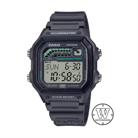 Casio WS-1600H-8A Grey Retro 100m WR 10-years Battery Life Digital Sports Watch