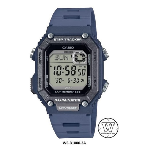 Casio WS-B1000-2A Blue Case Bluetooth Step Tracker 100m WR Digital Watch 200-lap Memory