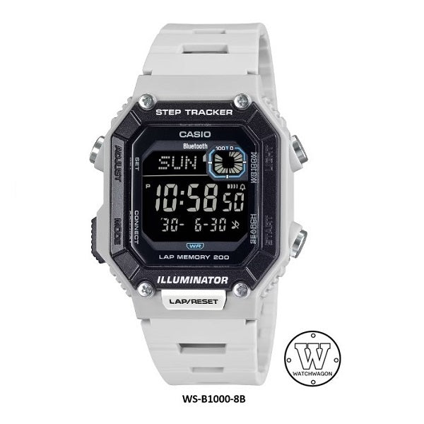 Casio WS-B1000-8A Light Grey Case Bluetooth Step Tracker 100m WR Digital Watch 200-lap Memory