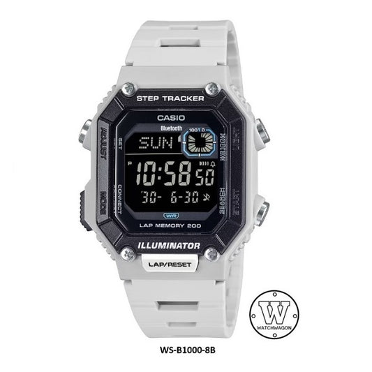 Casio WS-B1000-8A Light Grey Case Bluetooth Step Tracker 100m WR Digital Watch 200-lap Memory